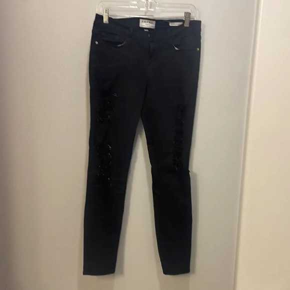 Frame Denim Le Skinny de Jeanne woman’s black ripped jeans - Picture 2 of 14